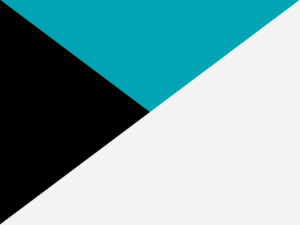 three triangles in teal, light grey, and black