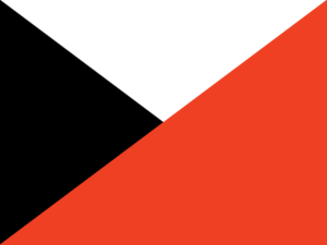 three triangles in white, orange, and black
