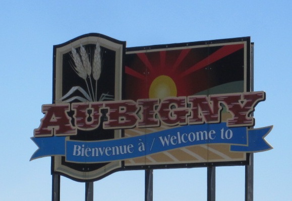 Aubigny Manitoba welcome sign